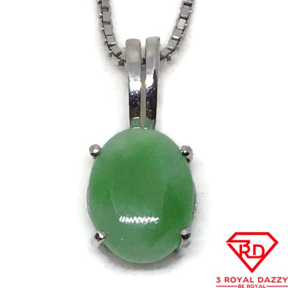 little green Jade Pendant white gold on silver